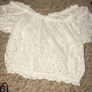 White off shoulder peasant blouse/top eyelet lace